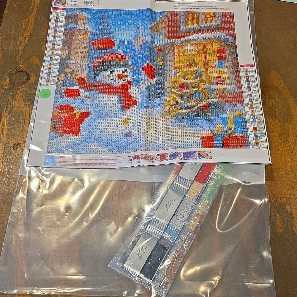 Winter Snowman Diamond Painting Canvas with Blue, Red, White Accents
